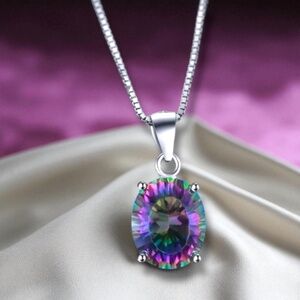 New Natural Mystic Rainbow Topaz Pendant Handmade Sterling Silver